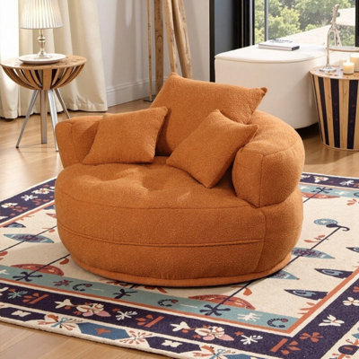 Méridienne circulaire en chenille de 33,5 po de large avec coussins amovibles sans assemblage de fauteuil à billes pour le salon et la chambre à coucher