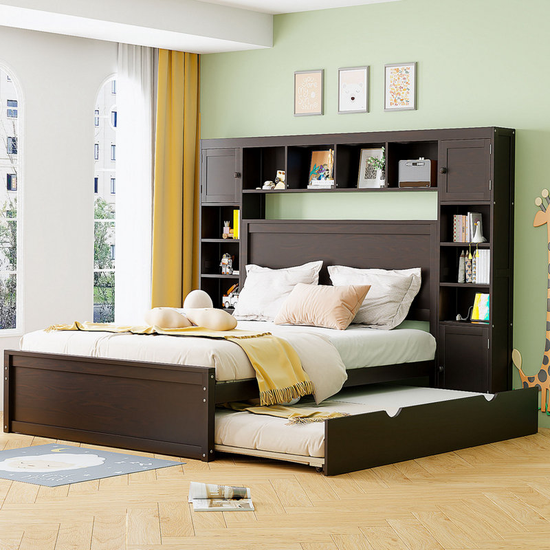 Lit plateforme 2 tiroirs avec lit gigogne Brython, Grand, Espresso