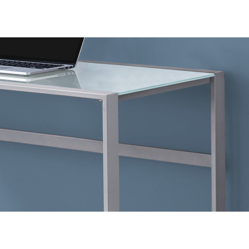 Bureau d'ordinateur, bureau personnel, ordinateur portable, travail, métal, verre trempé, contemporain, moderne, Blanc
