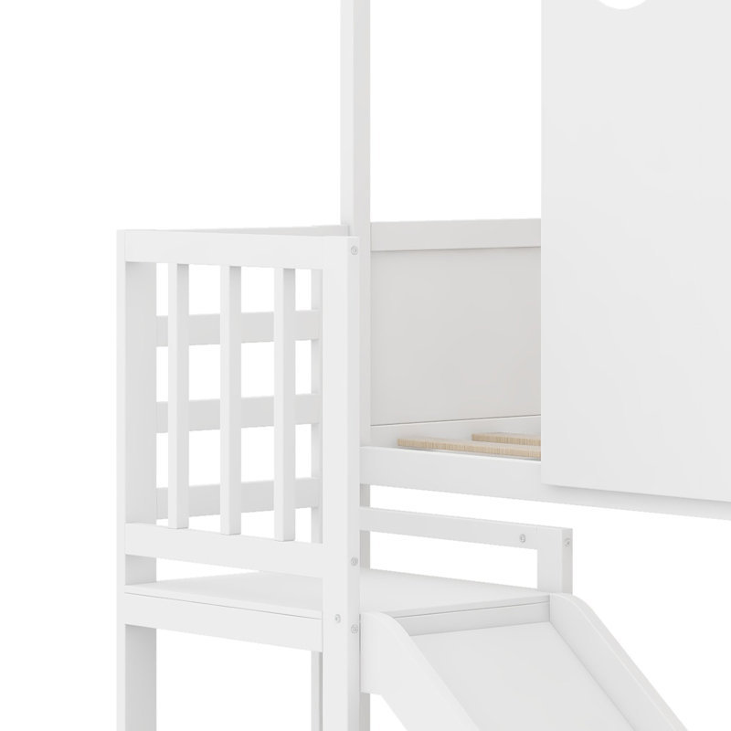 Lit mezzanine pour enfants avec glissade et aire de jeux inférieure polyvalente délimitée par des garde-corps, Twin