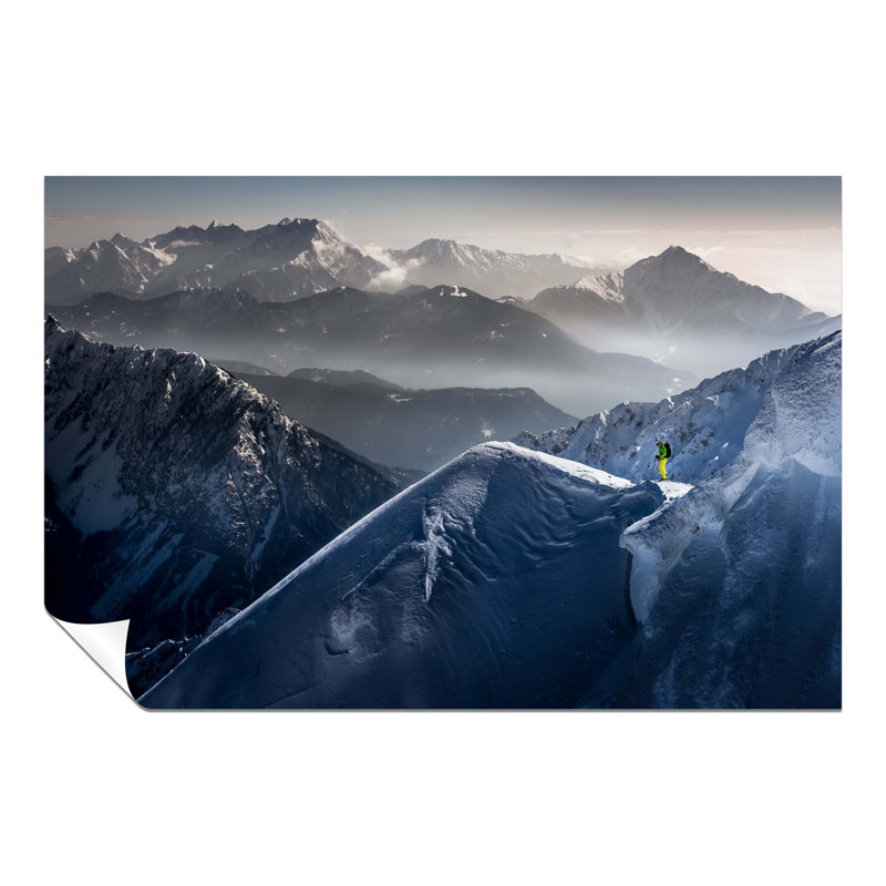 Skiing Over Steep Snowy Mountains - No Frame Print, 20cm H x 31cm W