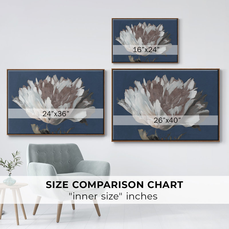 White Peony - reproduction sur toile avec cadre flottant, H 41 po x l 27 po x P 2 po, Cadre flottant noyer