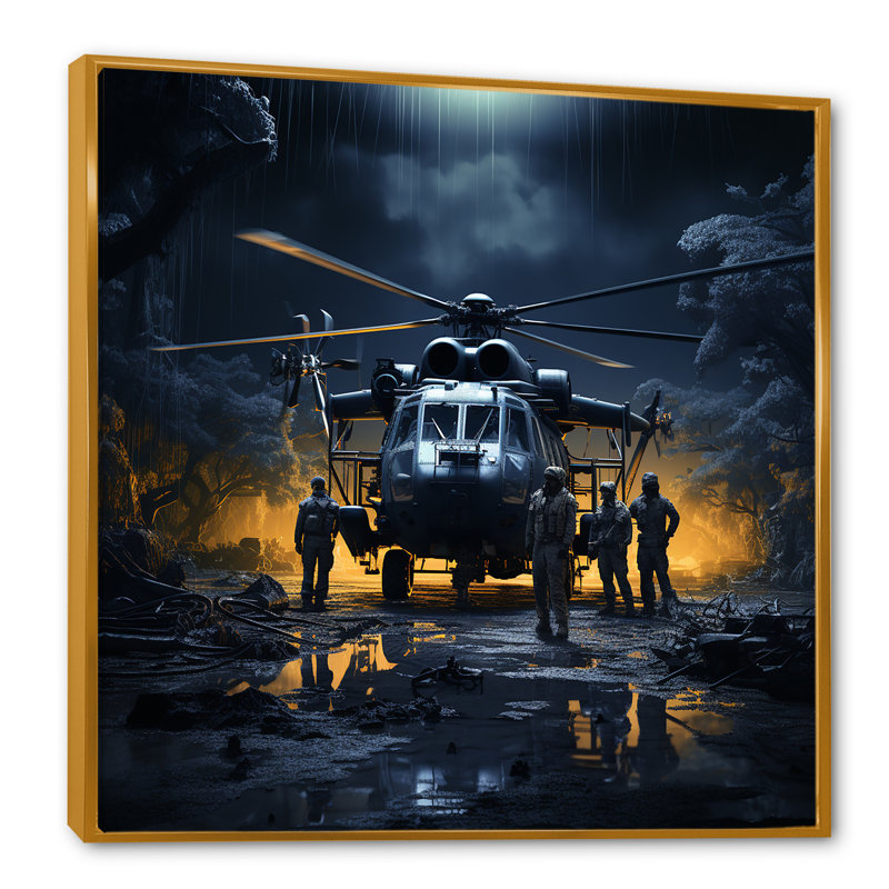 War Helopter Silent Guardians sur toile, Cadre flottant doré, 24" H x 24" W