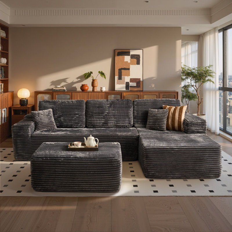 Nathasa Boneless 2 - Piece No Assembly Required Upholstery Sofa, Free Combination Compression Sectional, Cloud-like Couch with Ottoman
