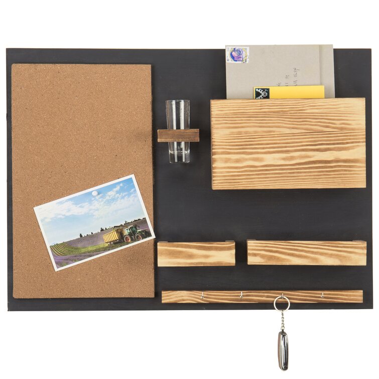 Wood Note Board Entryway Organizer With Chalkboard & Corkboard