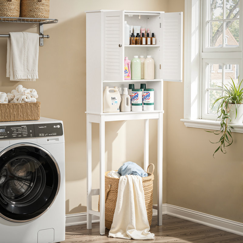 Over-the-Toilet Storage Cabinet, Bathroom Space Saver with Shutter Doors & Adjustable Shelves,Anti Dumping Design,66.22'' H x 27.09'' L x 7.8'' D,White.