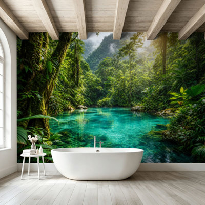 Peel and Stick Wallpaper Wall Mural Mysterious Mayan jungle national park Semuc Champey Guate Wall Art Self Adhesive and Removable