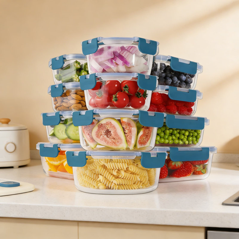 Ensemble de 24 contenants alimentaires en verre avec couvercles | Étanche à l'air, étanche et sans BPA | Va au micro-ondes, au four et au congélateur | Contenants de préparation de repas empilables pour l'organisation de la cuisine