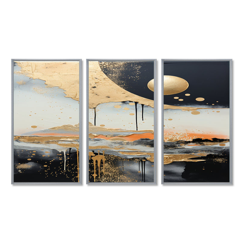 Adley - ensemble d'art mural paysage abstrait, Cadre argenté flottant, H 40 po x l 60 po x P 1 po