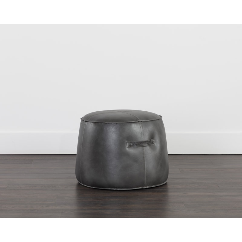 Laurenn Faux Leather Pouf - Grey, Gray Faux Leather