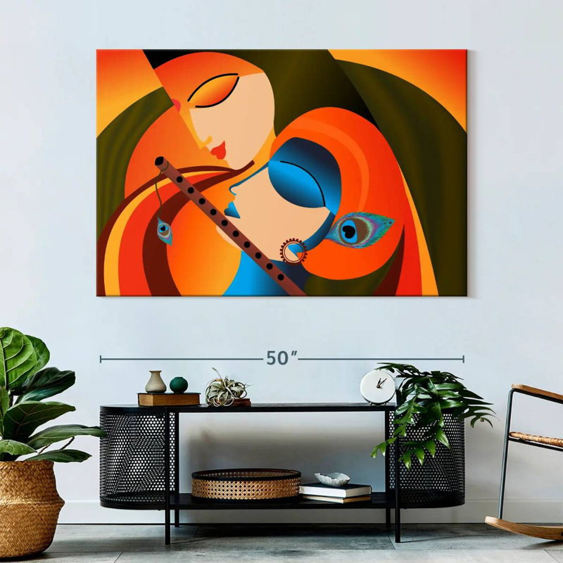Radha Krishna Madhubani sur impression sur toile, H 34 po x l 51 po x P 1,25 po