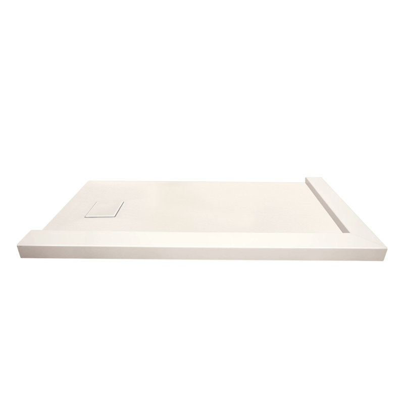 Transolid Trimslate 60-in x 32-in Tub Replacement Shower Base with Adjustable Double Threshold and End Drain, Cameo