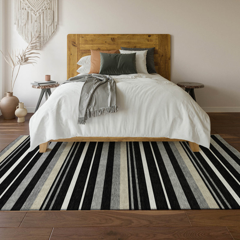 Premium Machine Washable Prisco Black Rug, Rectangle 8' x 10'