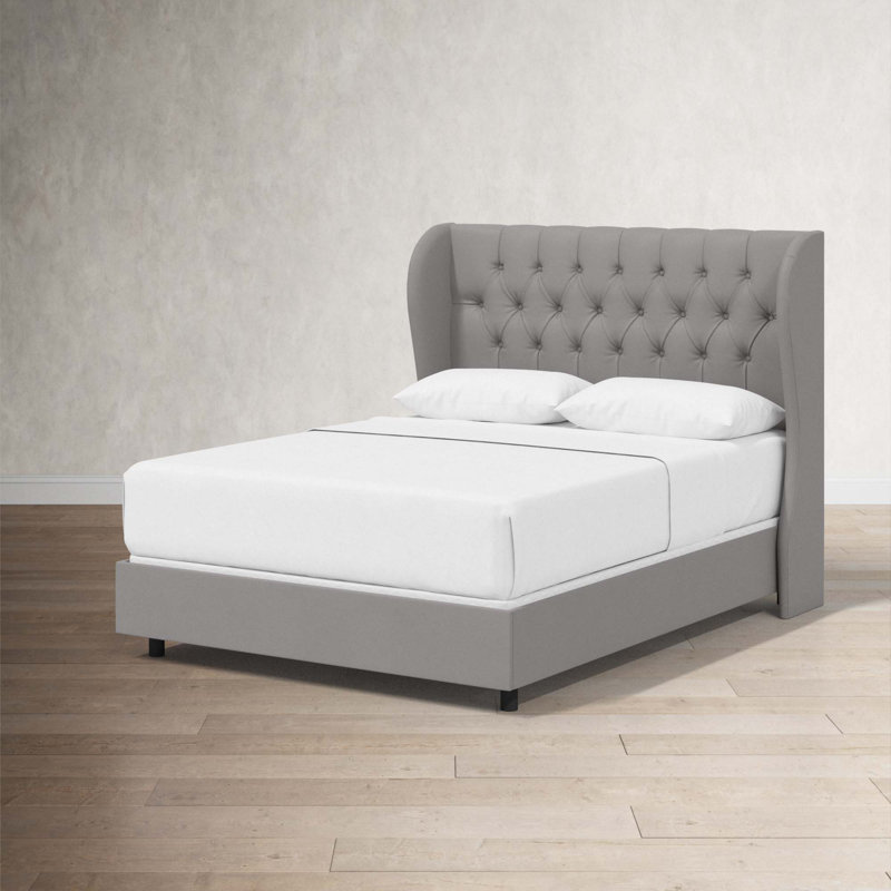 Tomey Upholstered Wingback Bed, Full, Classic Grey Linen