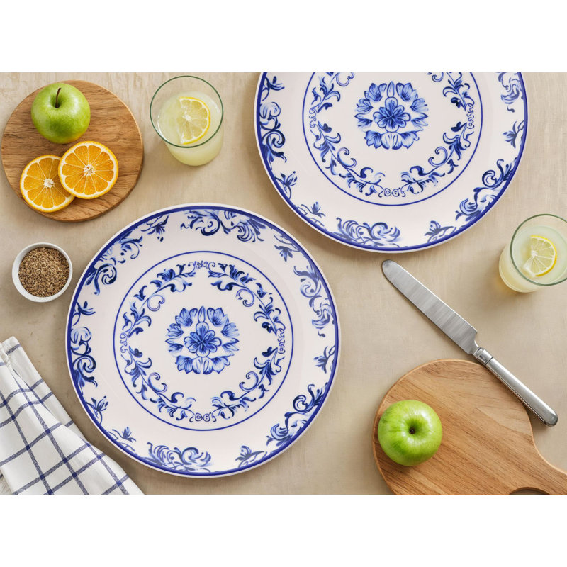 Elegant Service Plate Set (6 Pieces), Blue & White Ceramic, 10.0 x 10.0 x 1.0 inches | 100% Dishwasher & Microwave Safe | Perfect for Entertaining & Everyday Use, Durable and Stylish Design