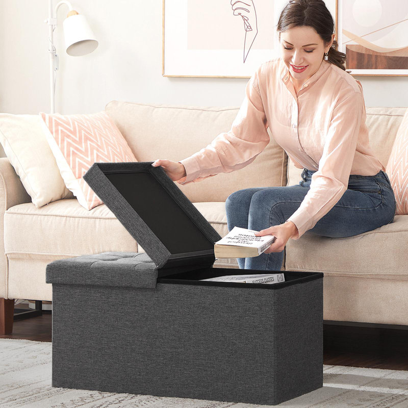 Storage Ottoman, 15" H x 29.9" W x 15" D, Slate Gray
