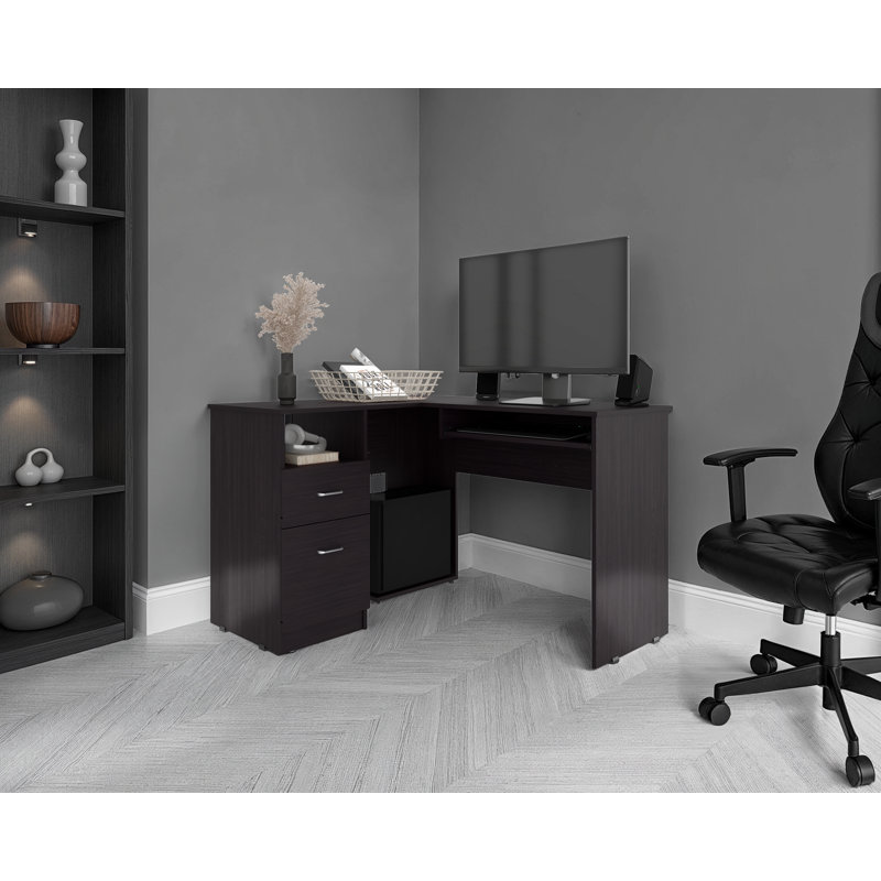 Bureau d'ordinateur en L Jexiel, Noir