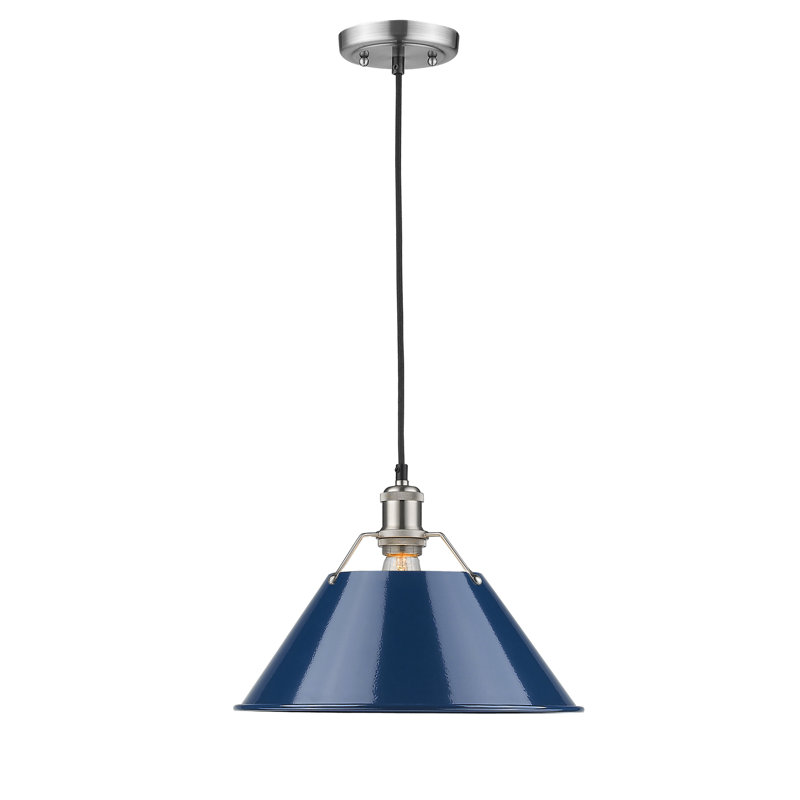 Luminaire suspendu conique à 1 lumière Weatherford, Bleu marine, Étain, H 131,5 po x l 14 po x P 14 po
