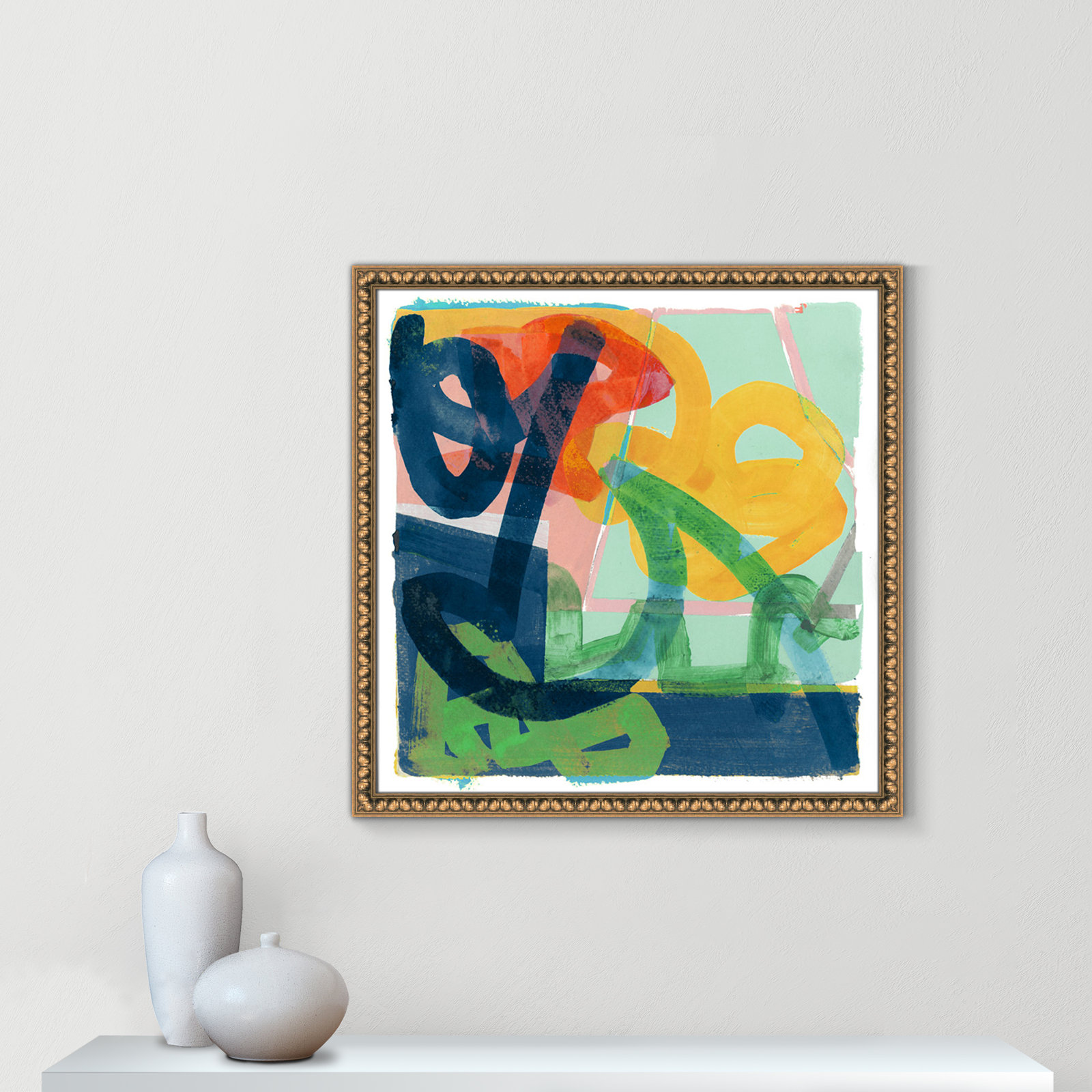 Link by Cartissi - Picture Frame Painting, Gold Bead Framed, 28.5" H x 28.5" W x 1.13" D