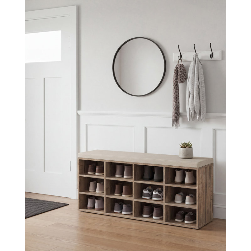12 Pair Shoe Storage Bench, Camel Brown
