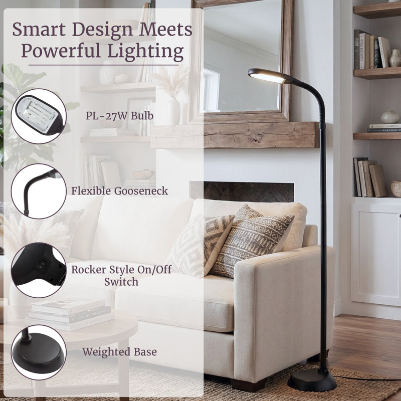 Mcclellan Natural Full Spectrum Sunlight, with Bendable Neck 73.5" Arched Floor Lamp (Black)