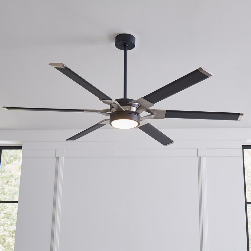 LED Downrod Ceiling Fan, Midnight Black/Brushed Steel with Black Blades, 62 inches