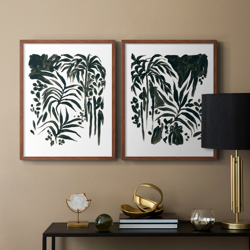 Encre Jungle I - impression encadrée de qualité supérieure - prête à être accrochée - aucun clou requis - aucun clou requis