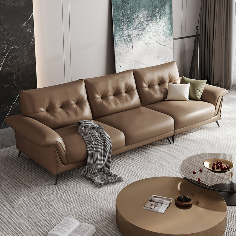 Brown Genuine Leather Modular Sofa cushion couch