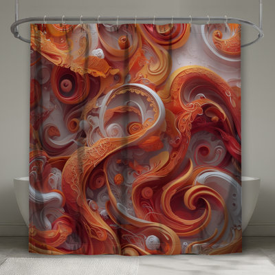 Rideaux de douche tourbillonnants à motif abstrait orange très longs