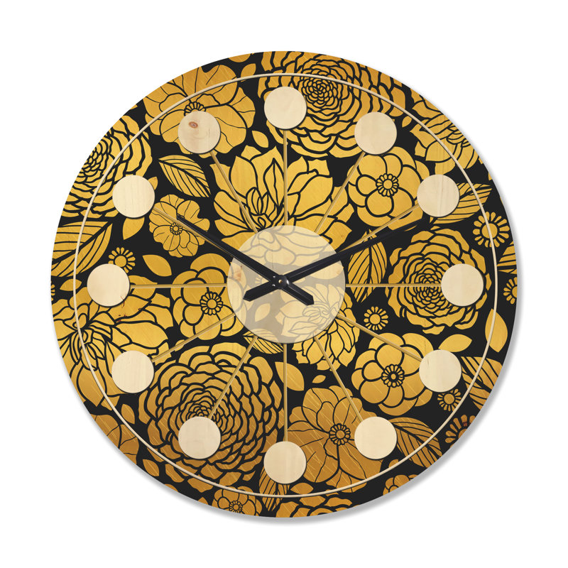 Horloge murale Golden Floral II - Mid-Century, Grand