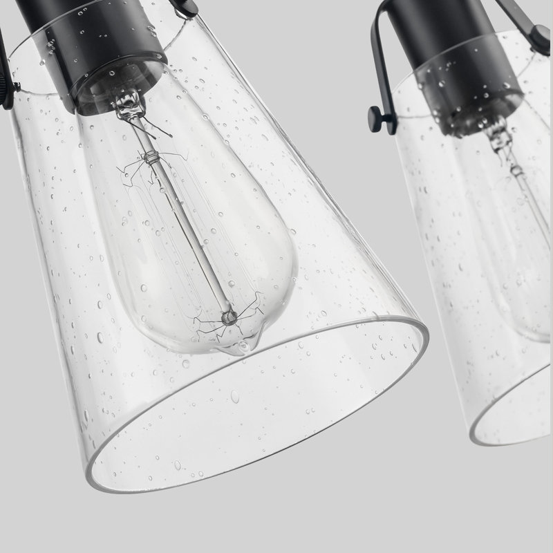 3-Light Modern Black Vanity Light With Seeded Glass Shade, Matte Black, 3 Lights