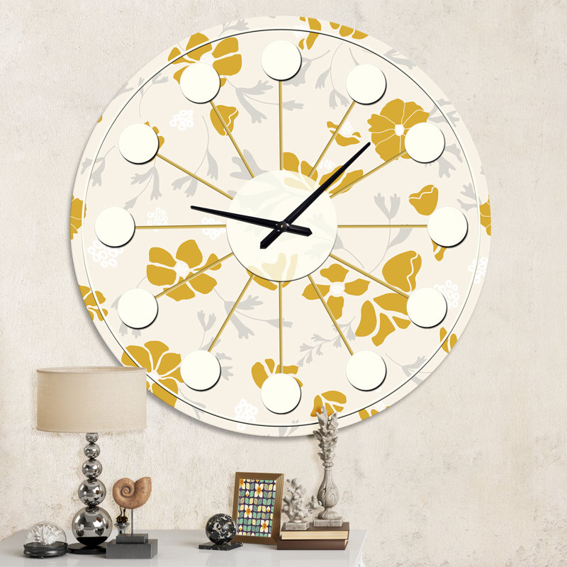 Horloge murale rétro style rétro coquelicots III - Mid-Century, Moyenne