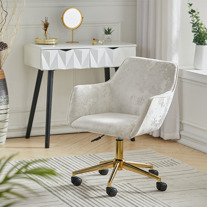 Aeliana Soft Velvet Swivel Desk Chair Office Chair, Creamy White