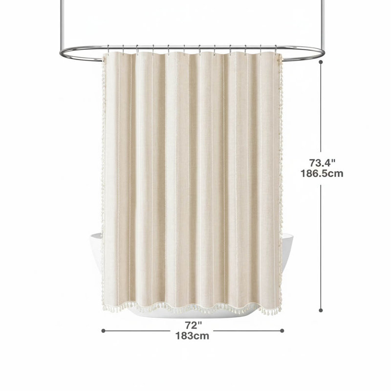 Boho Farmhouse Tassel Shower Curtain, Beige