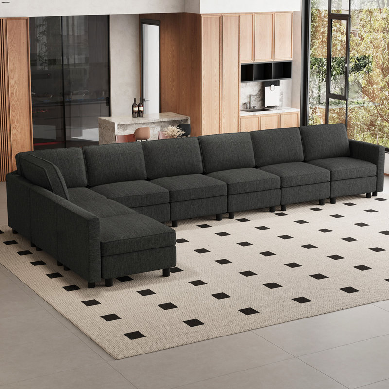 L-Shaped Modular Sectional Sofa With Storage, Dark Gray Polyester Blend