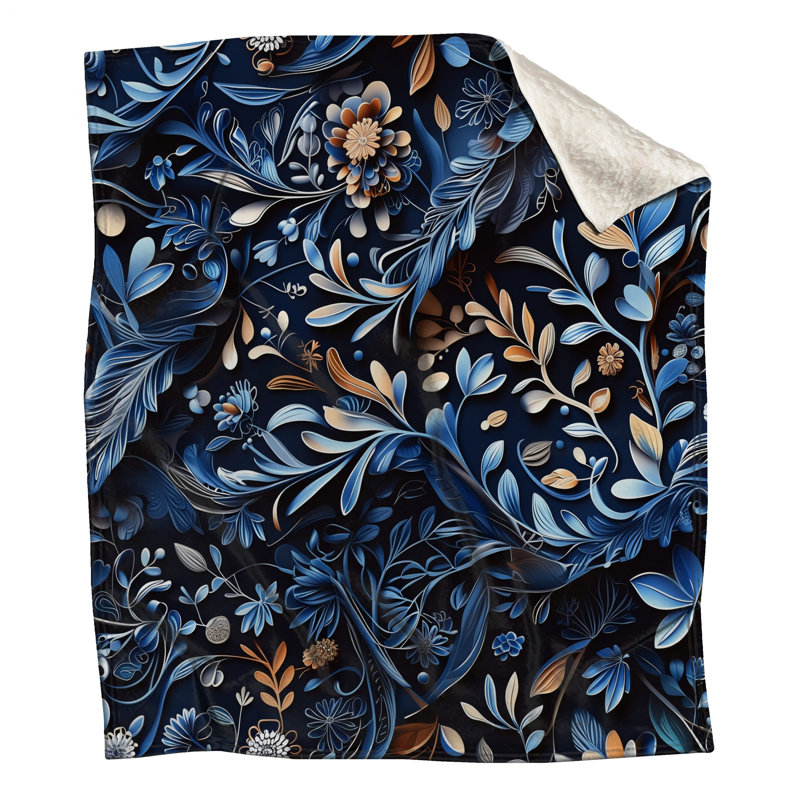 Couvertures à motif floral bleu bronze, L 50 po x H 60 po