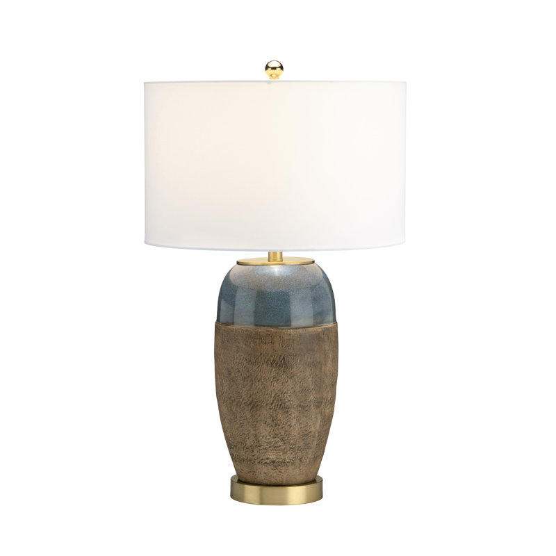 30.25"H Brown Table Lamp With White Linen Drum Shade
