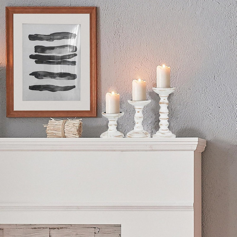 Porte-bougies en bois pour pilier: Ensemble de 3 porte-bougies rustiques en bois blanc