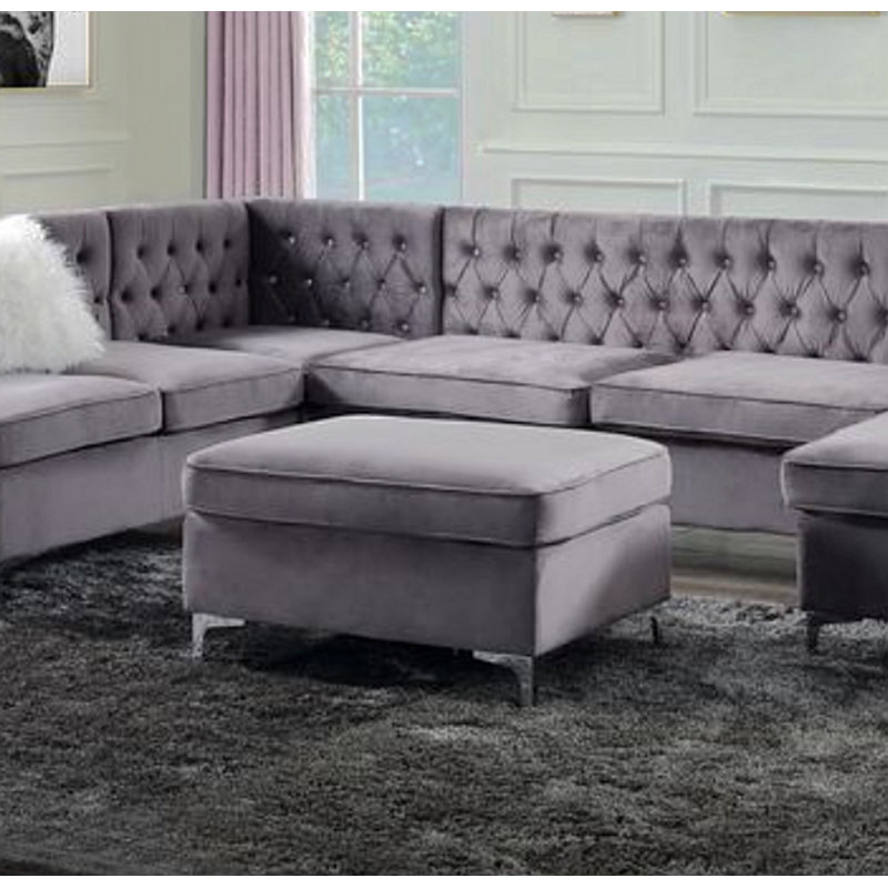 Jaszira Gray Velvet Ottoman, Gray