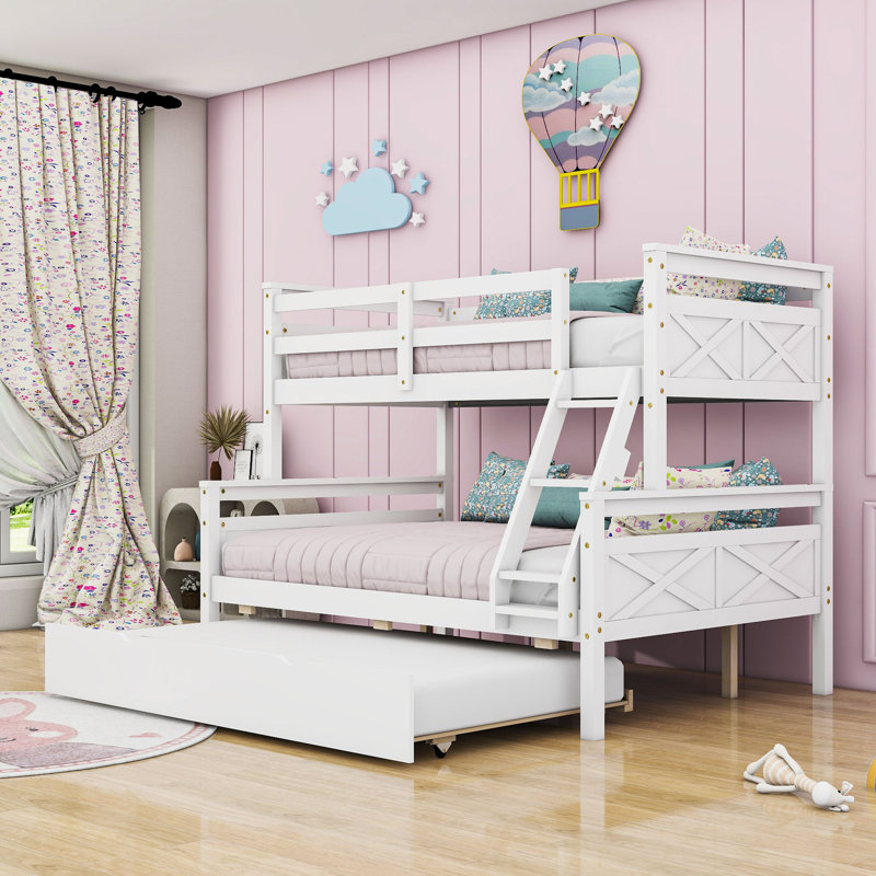 Aspen Loft Bed With Cabinet And Shelf - Solid Pine Wood And Safety Features, Twin Over Full, White