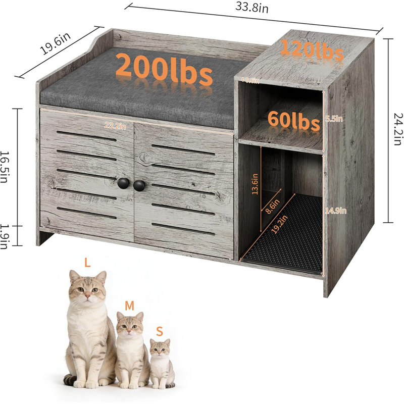 Enceinte cachée pour litière pour chat, Gris