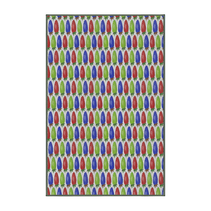 Tapis vert/bleu marine à motifs, Rectangle 5 pi x 7 pi