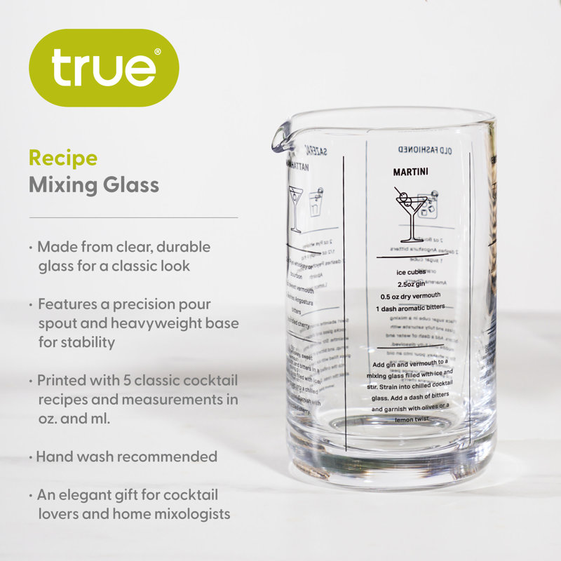 Clear Glass Recipe Mixing Glass with Printed Cocktail Recipes
