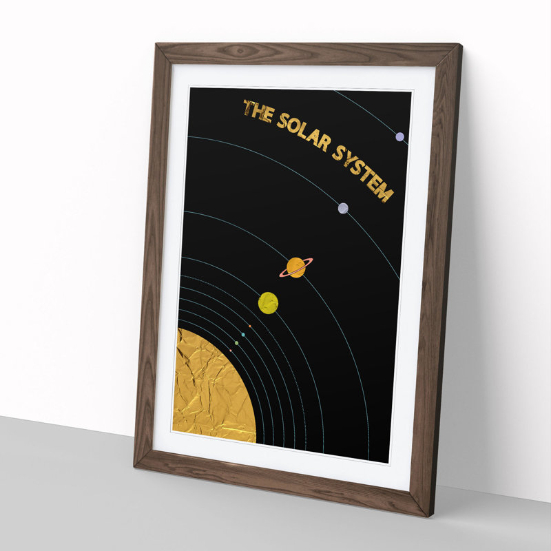 The Solar System - Picture Frame Graphic Art, 90cm H x 65cm W x 2cm D, Walnut Framed