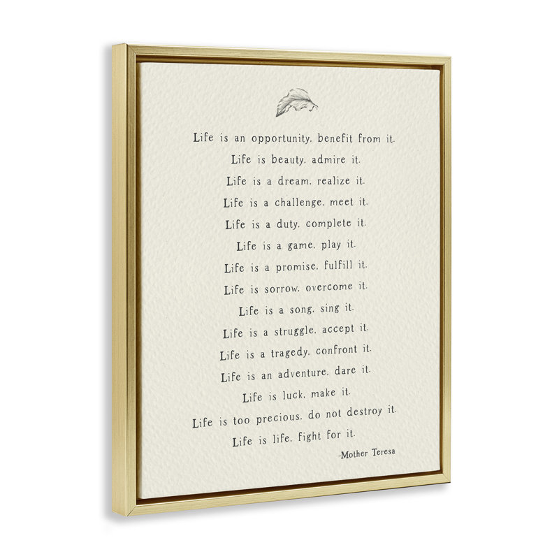 Citation inspirante de Mère Thérésa spirituelle, Cadre flottant métallique doré, H 21 po x l 17 po