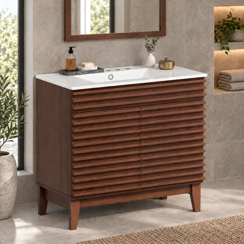 Ensemble de meuble-lavabo simple 36 po Mid-Century avec lavabo, portes à fermeture douce, 36"