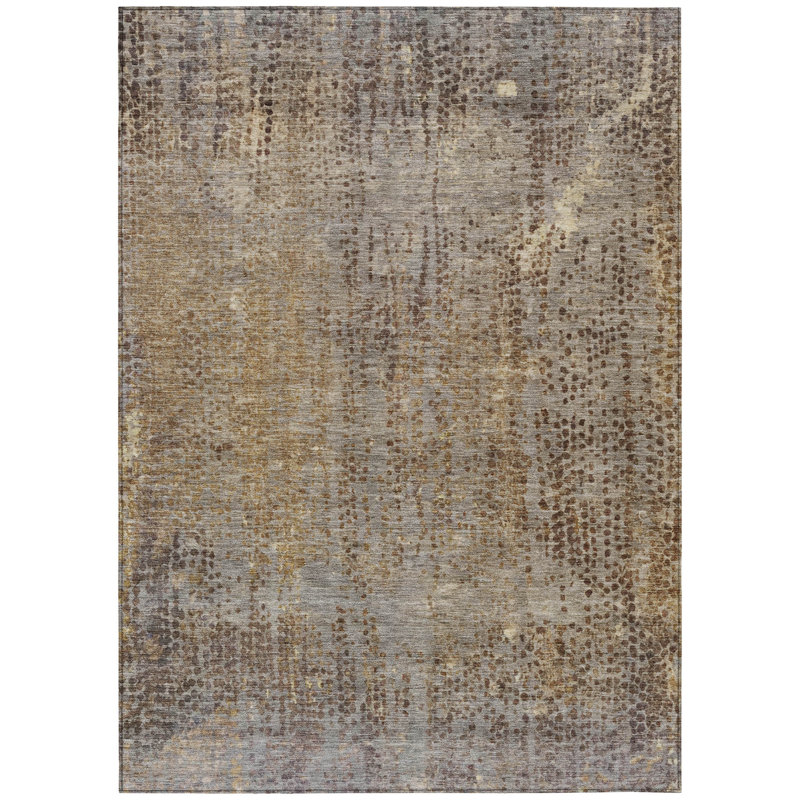 5' X 8' Brown And Ivory Abstract Washable Indoor Outdoor Area Rug
