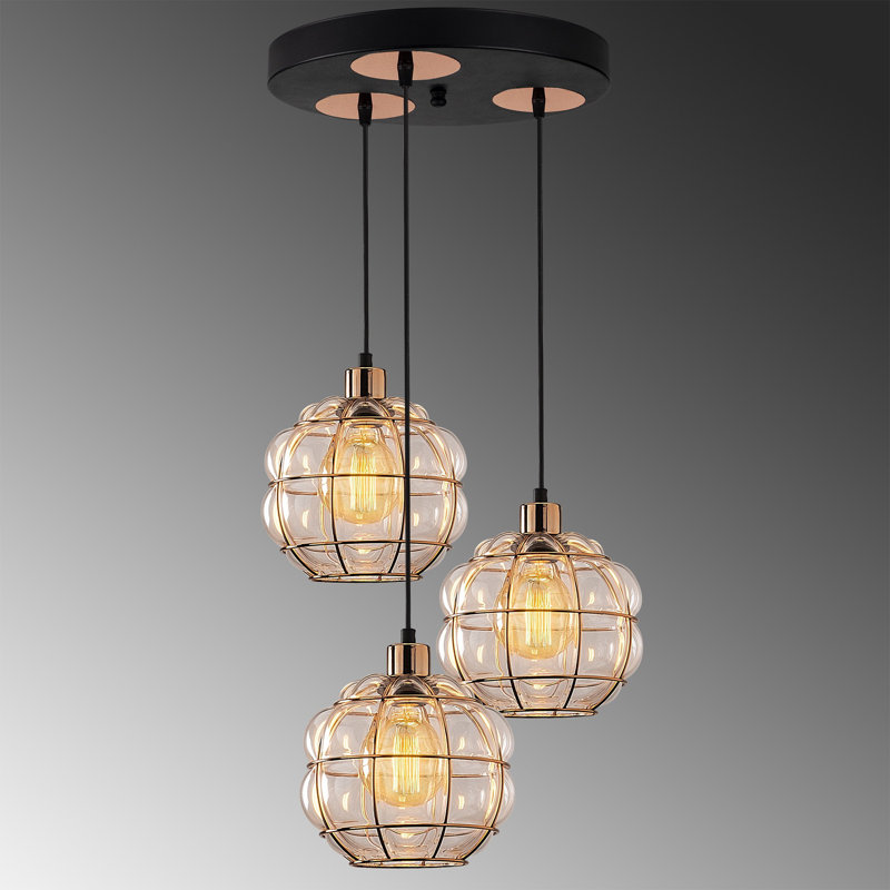 Lustre élégant en cuivre, hauteur réglable 44,1 po x 3,9 po | Corps en métal avec capuchon en verre, 3 x douilles E27 (40 W maximum) | Design scandinave glamour, parfait pour le salon et la salle à manger, décoration intérieure moderne