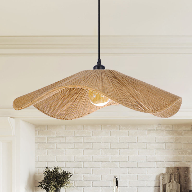 Woven hemp rope pendant light for kitchen island