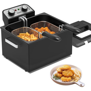 Grande friteuse électrique 1800 W 5 litres / 21 tasses avec 3 paniers de friture pour un usage domestique, température réglable, couvercle de fenêtre, pot de friteuse de comptoir en acier inoxydable, parfait pour la cuisine, frire le poisson